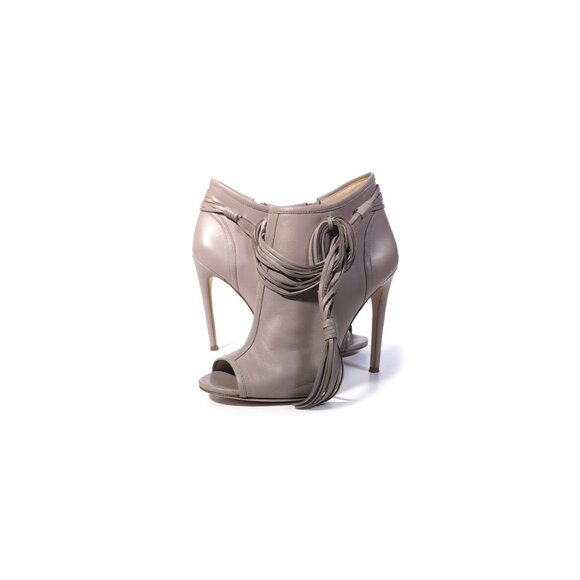 JEROME C. ROUSSEAU Taupe Ankle Boots Womens 7 Peep Toe w/ Tassel Wrap - Picture 2 of 9